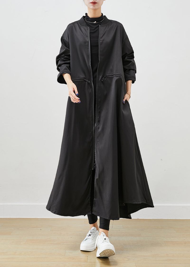 Fransk Svart Overdimensjonert Snøring Spandex Trench Fall - Trenchcoats for kvinner