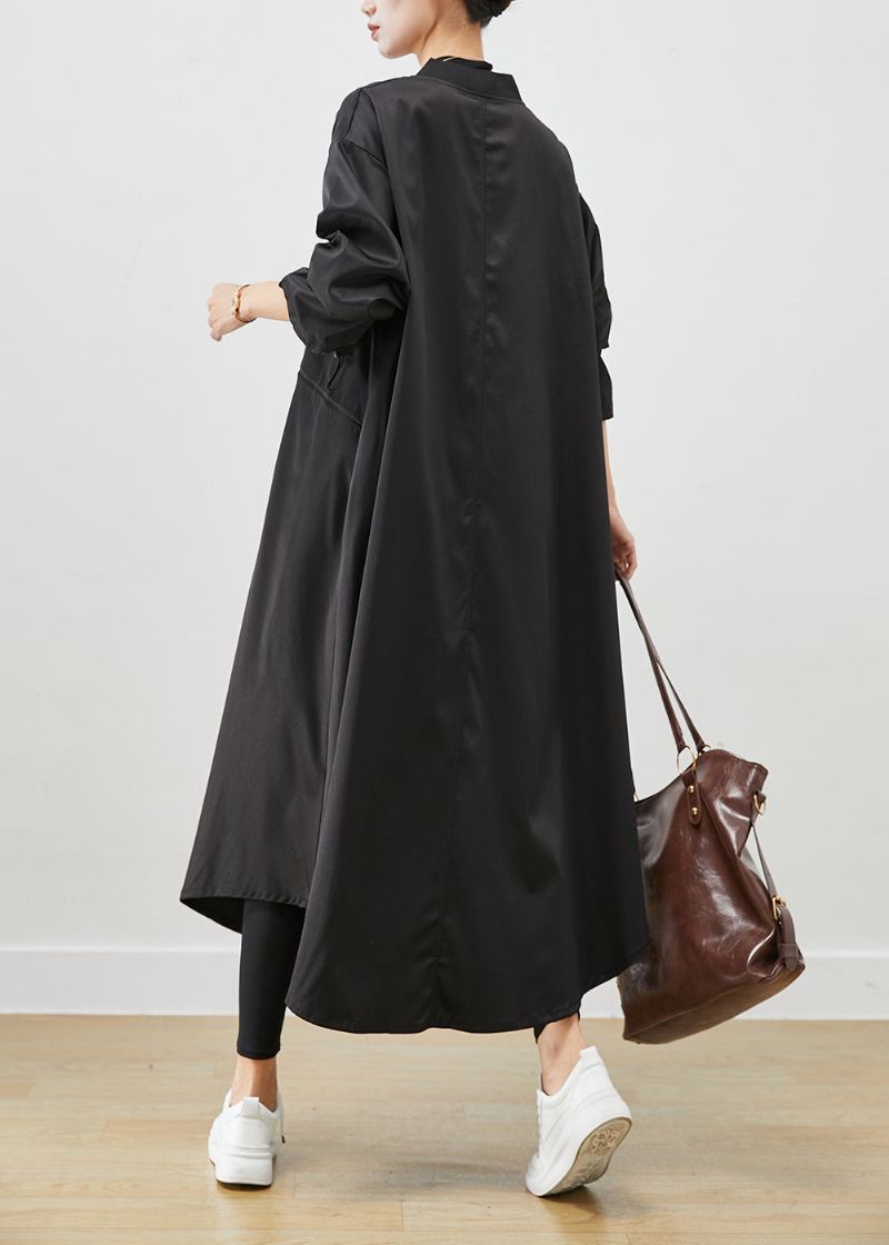 Fransk Svart Overdimensjonert Snøring Spandex Trench Fall - Trenchcoats for kvinner