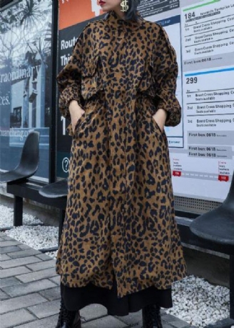 French Leopard Plus Size Trenchcoat Gaver Høstfrakk Med Glidelås