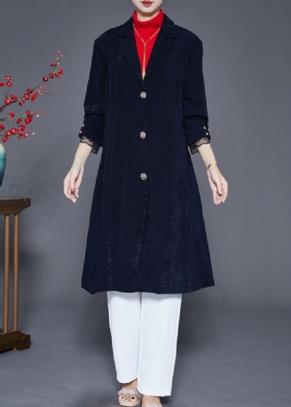 French Navy Lapel Single Breasted Slim Fit Trench Coats Fall