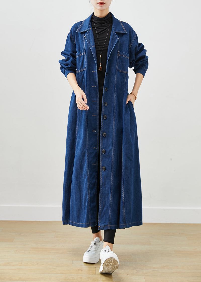 French Navy Slim Fit Exra Large Hem Denim Trench Fall - Trenchcoats for kvinner