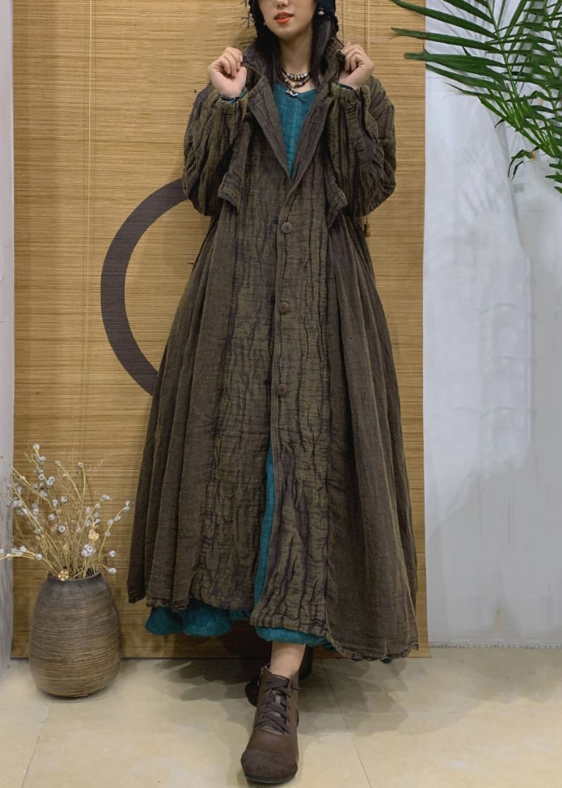 Grønne Lommer Lin Lang Trench Coat Hakk Langermet - Trenchcoats for kvinner