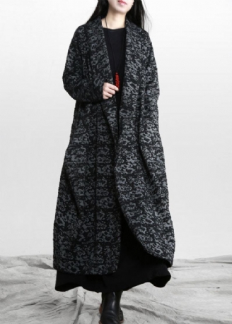 Håndlaget Grå Løse Lommer Print Fall Trench