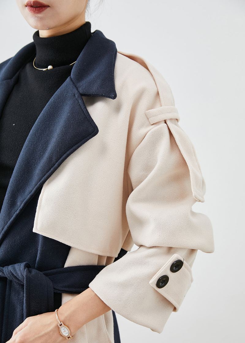 Håndlaget Navy Asymmetrisk Patchwork Ull Trench Coats Høst - Trenchcoats for kvinner