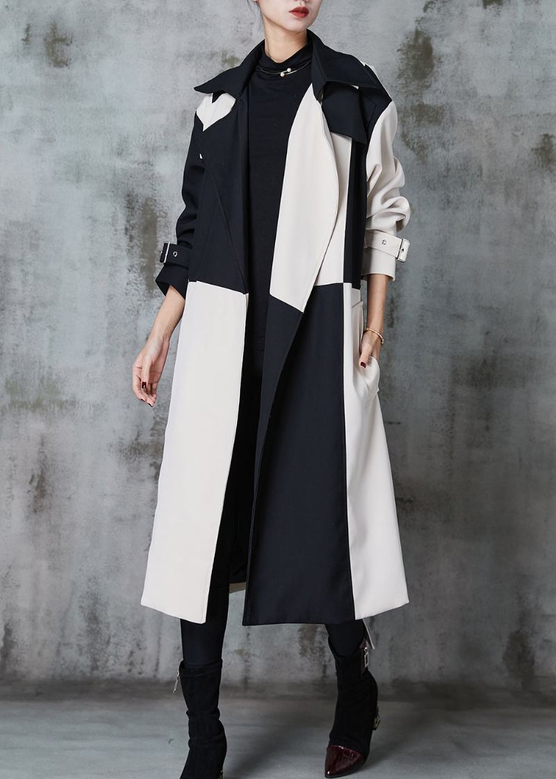 Italiensk Colorblock Asymmetrisk Patchwork Cotton Trenchs Spring - Trenchcoats for kvinner