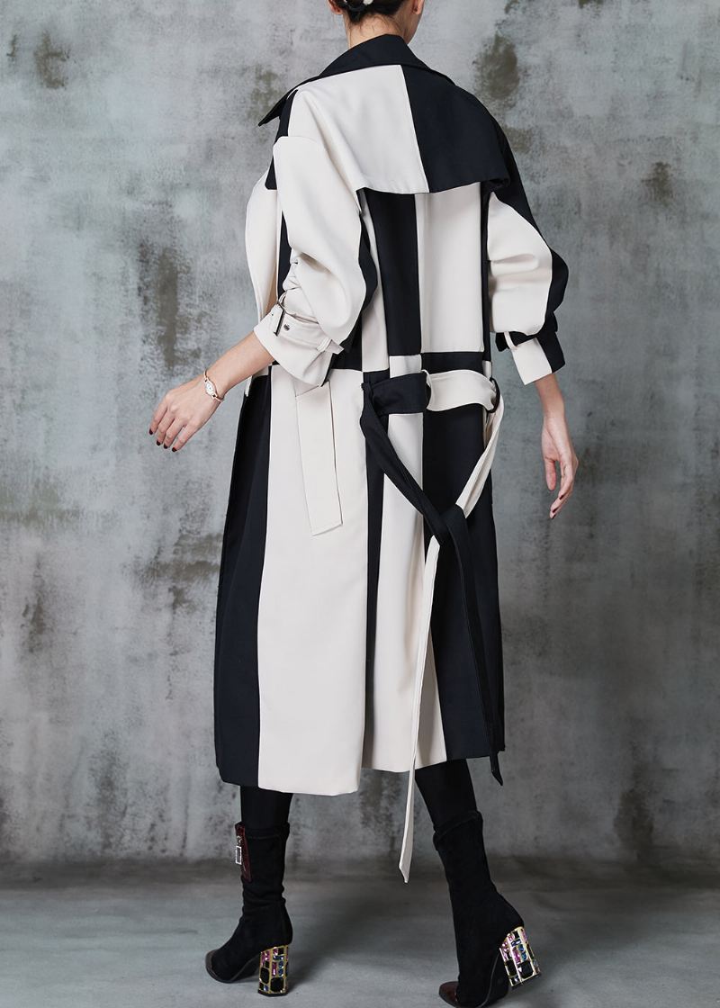 Italiensk Colorblock Asymmetrisk Patchwork Cotton Trenchs Spring - Trenchcoats for kvinner