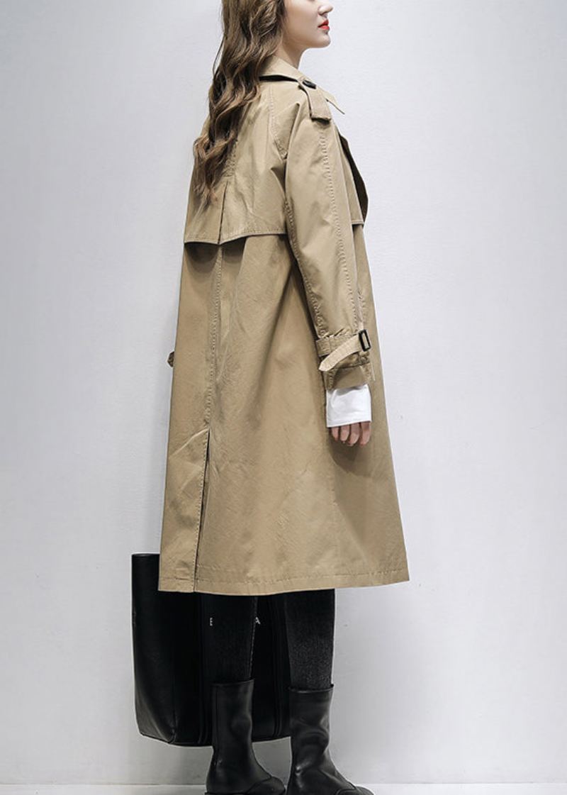 Italiensk Khaki Notched Doble Brystlommer Cotton Trench Spring - Trenchcoats for kvinner