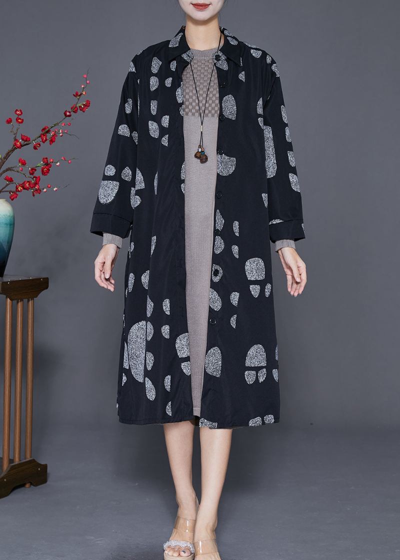 Italiensk Svart Oversized Print Cotton Coat Outwear Høst