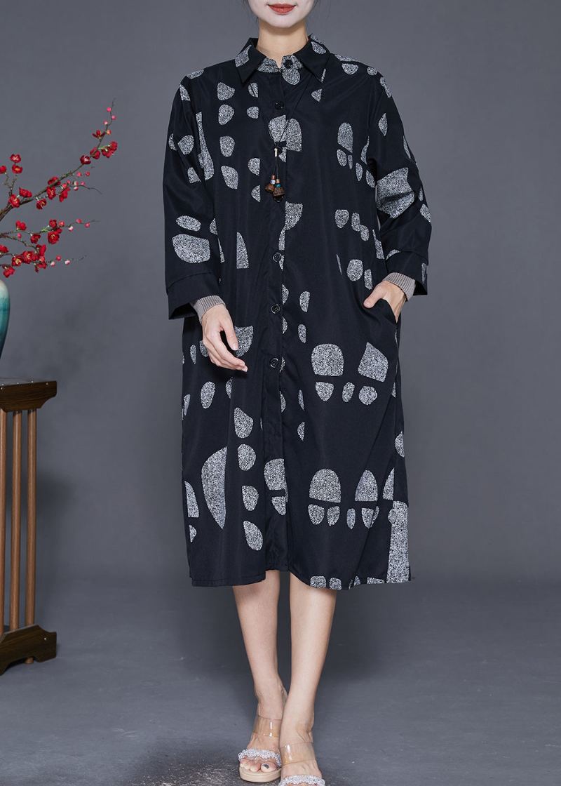 Italiensk Svart Oversized Print Cotton Coat Outwear Høst - Trenchcoats for kvinner