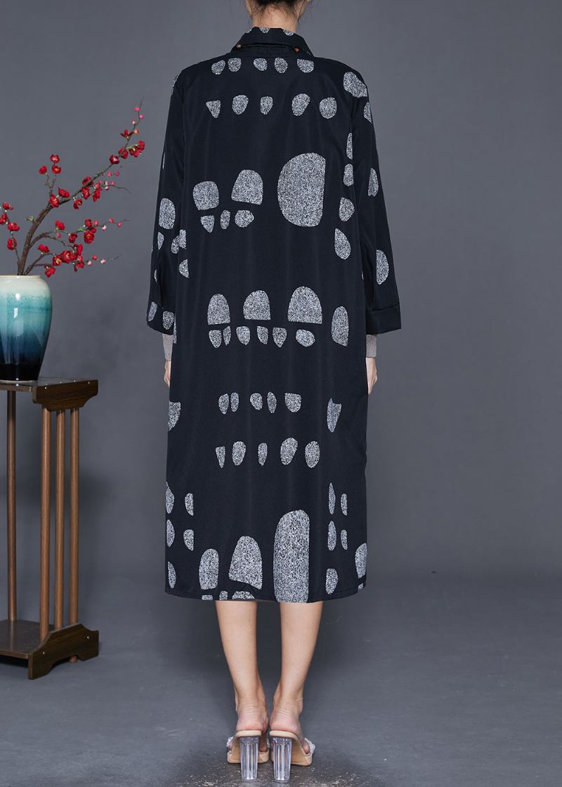 Italiensk Svart Oversized Print Cotton Coat Outwear Høst - Trenchcoats for kvinner