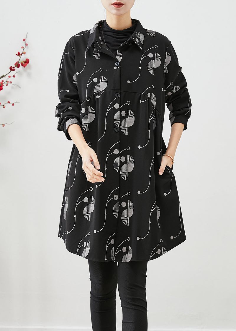 Italiensk Svart Oversized Print Cotton Trench Fall - Trenchcoats for kvinner