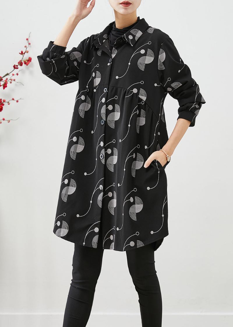 Italiensk Svart Oversized Print Cotton Trench Fall - Trenchcoats for kvinner