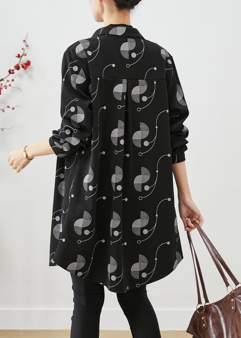 Italiensk Svart Oversized Print Cotton Trench Fall - Trenchcoats for kvinner