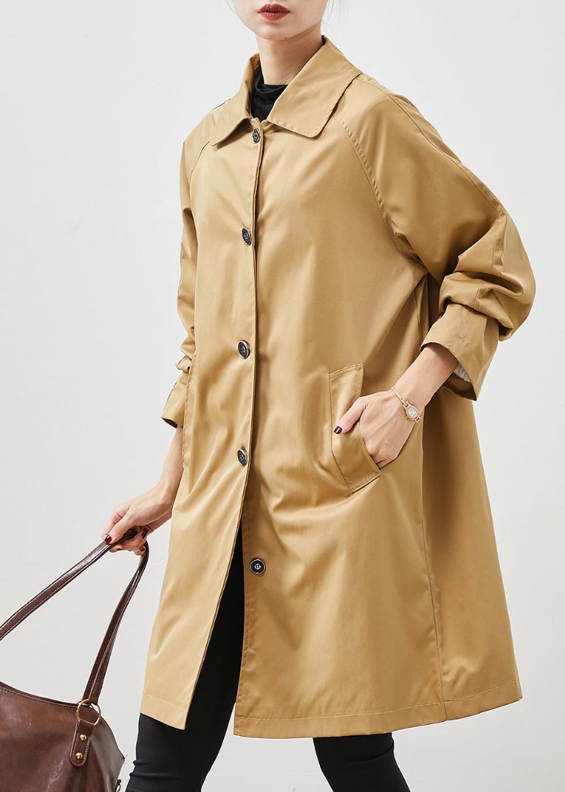 Khaki Lommer Cotton Coat Outwear Oversized Spring - Trenchcoats for kvinner