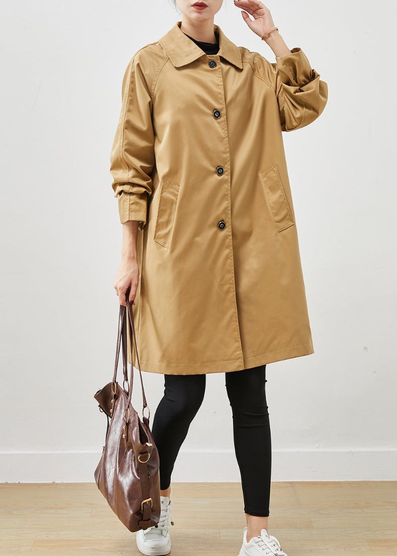 Khaki Lommer Cotton Coat Outwear Oversized Spring - Trenchcoats for kvinner