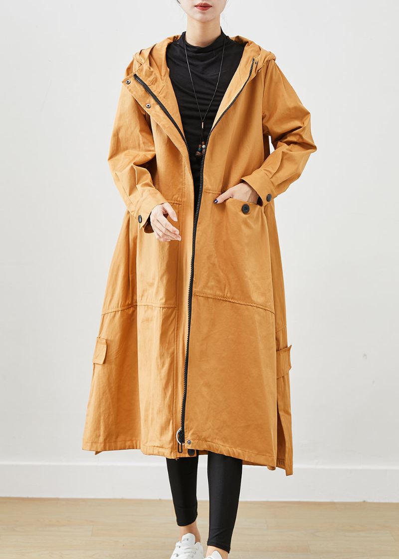 Khaki Loose Cotton Trench Coats Hettelommer Fall - Trenchcoats for kvinner