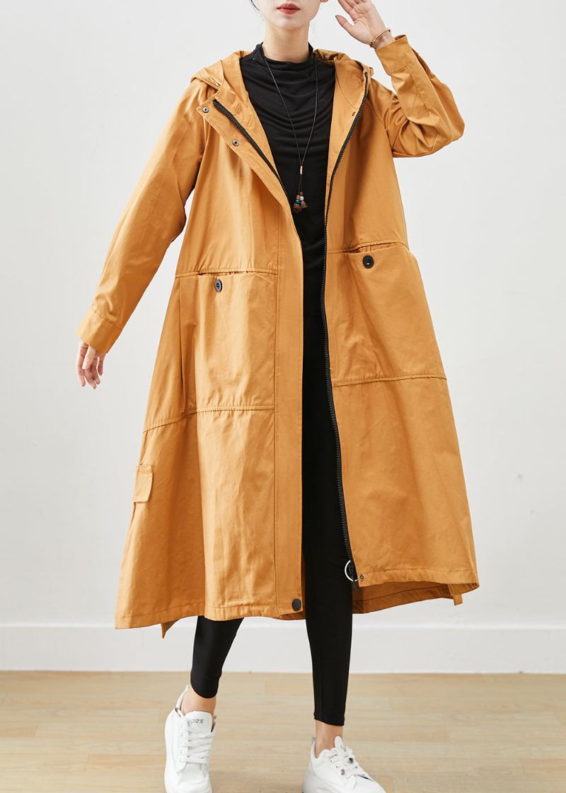 Khaki Loose Cotton Trench Coats Hettelommer Fall - Trenchcoats for kvinner