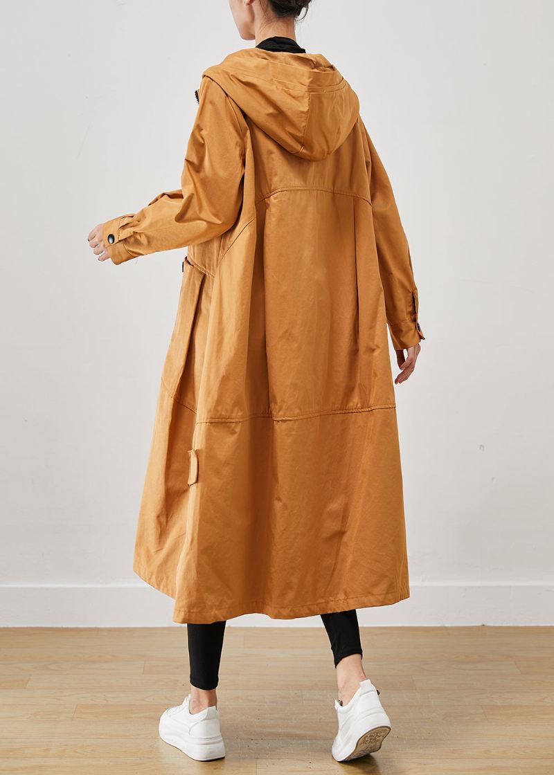 Khaki Loose Cotton Trench Coats Hettelommer Fall - Trenchcoats for kvinner