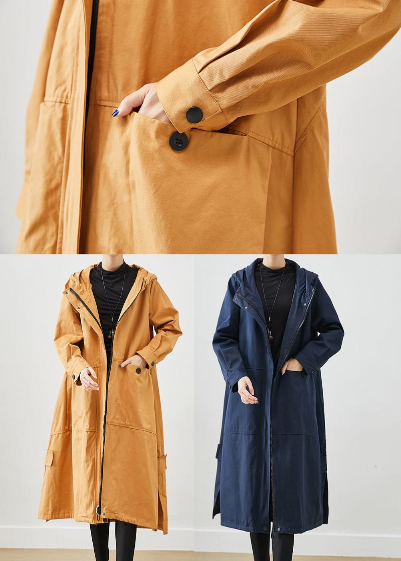 Khaki Loose Cotton Trench Coats Hettelommer Fall - Trenchcoats for kvinner