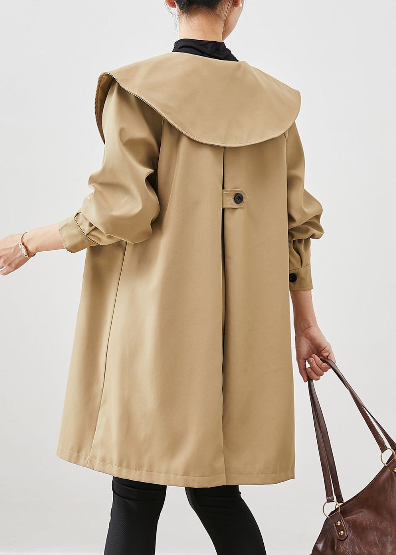 Khaki Oversized Cotton Coat Trench Peter Pan Krage Fall - Trenchcoats for kvinner