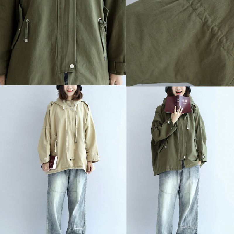 Khaki Oversized Trenchcoats Korte Hettegensere Vindjakke Yttertøy - Te Grønn