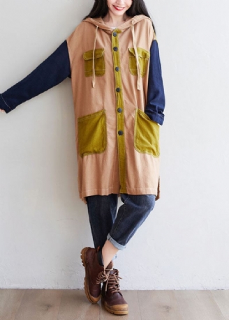 Khaki Patchwork Lin Frakk Oversized Snøring Spring