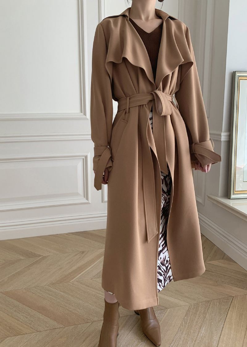 Khaki Peter Pan Krage Tie Midje Trench Coats Langermet