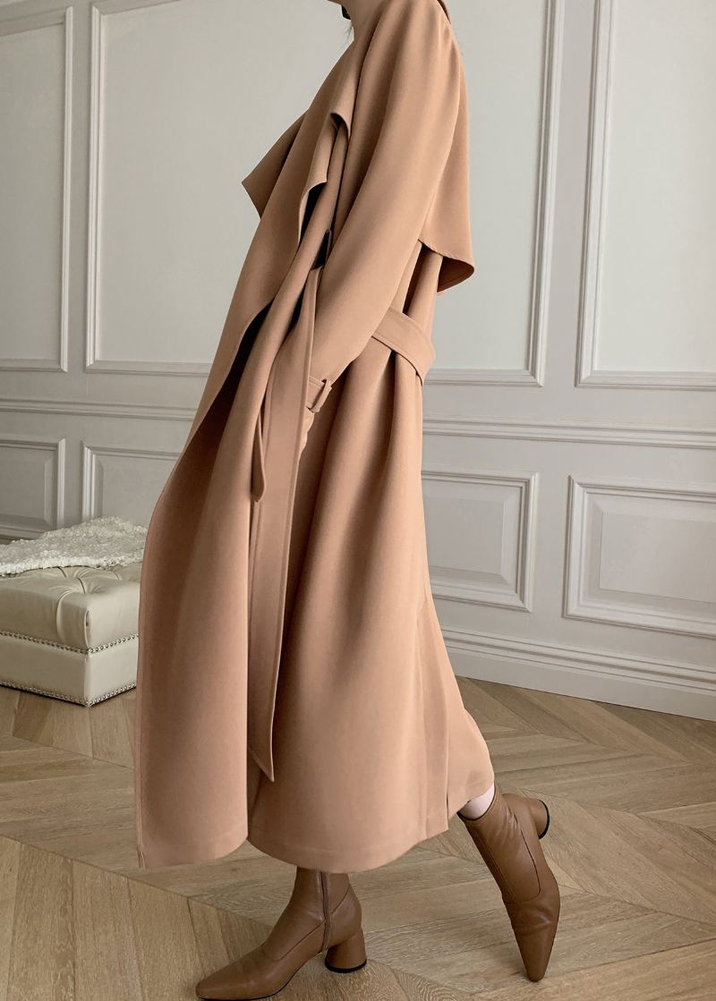 Khaki Peter Pan Krage Tie Midje Trench Coats Langermet - Kaki