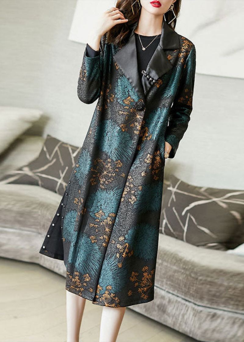 Klassisk Fargeblokk Peter Pan Krage Lommer Print Silk Trench Coat Spring - Trenchcoats for kvinner