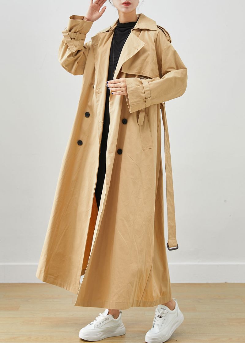 Klassisk Khaki Oversized Double Breast Cotton Trench Fall