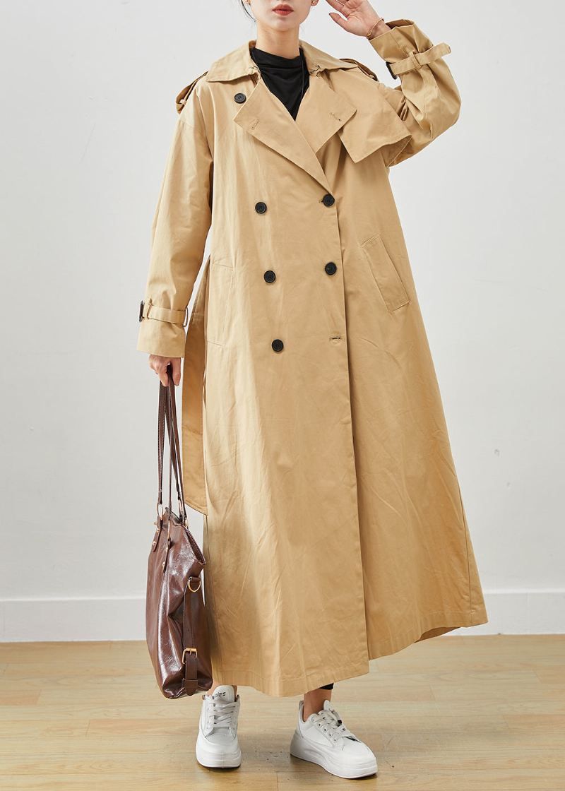 Klassisk Khaki Oversized Double Breast Cotton Trench Fall - Trenchcoats for kvinner