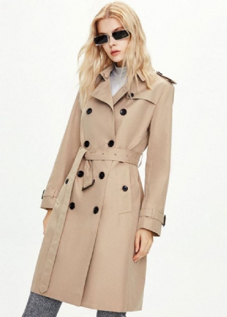 Klassisk Khaki Peter Pan Krage Dobbel Bryst Cotton Cinch Coat Fall