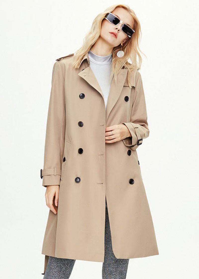 Klassisk Khaki Peter Pan Krage Dobbel Bryst Cotton Cinch Coat Fall - Trenchcoats for kvinner