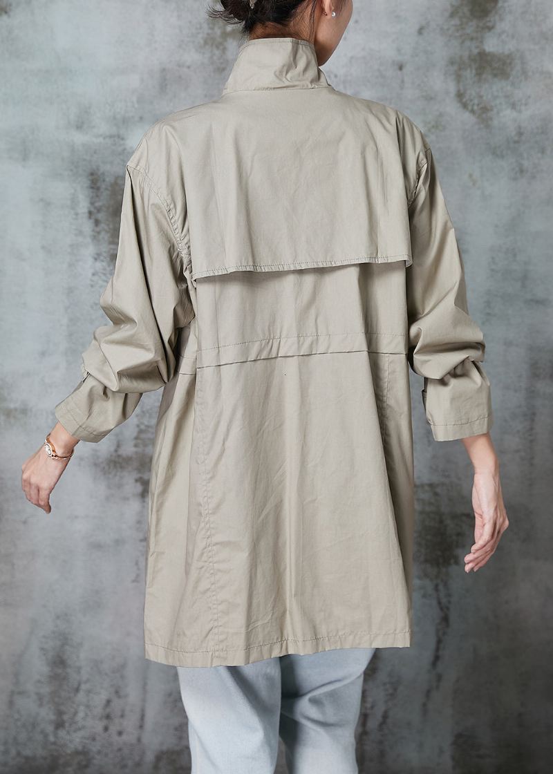 Klassisk Khaki Peter Pan Krage Patchwork Lommer Bomull Trench Spring - Trenchcoats for kvinner