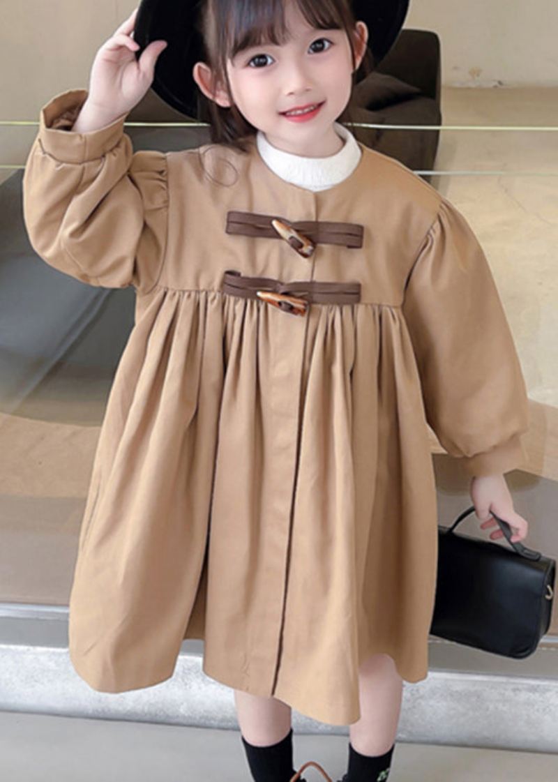 Klassisk Khaki Rynket Button Bow Patchwork Bomull Baby Girls Trench Fall - Trenchcoats for kvinner