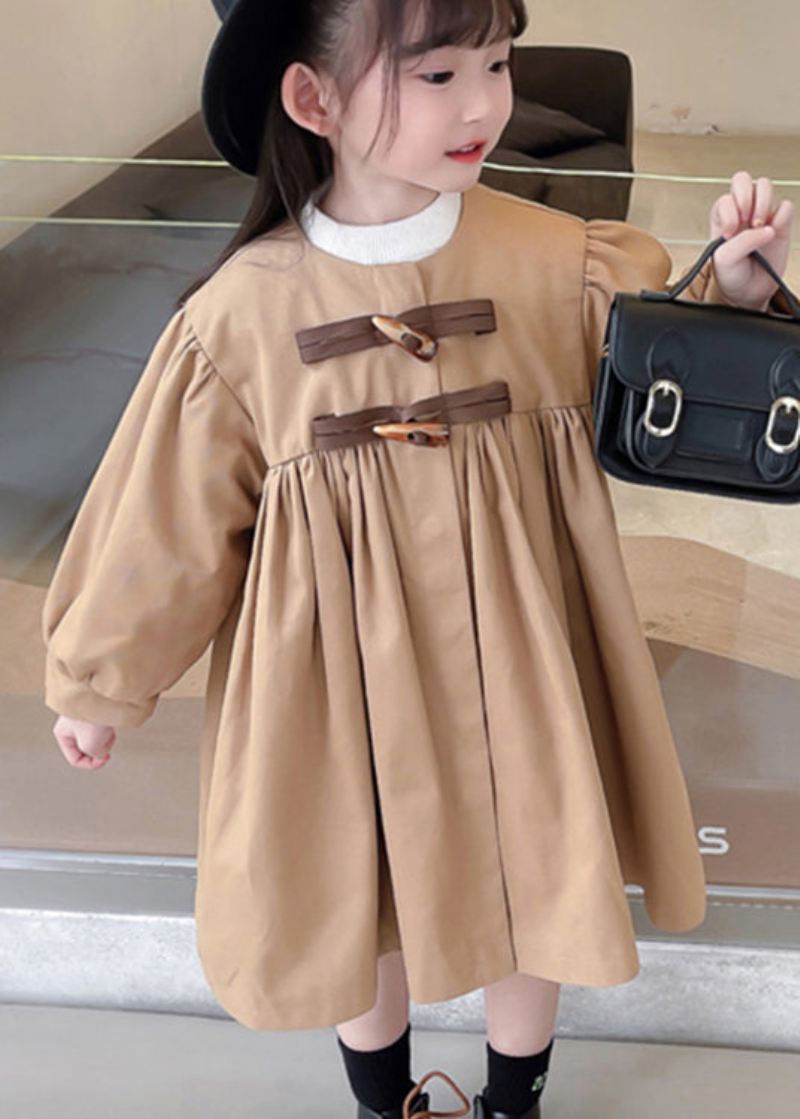 Klassisk Khaki Rynket Button Bow Patchwork Bomull Baby Girls Trench Fall - Trenchcoats for kvinner