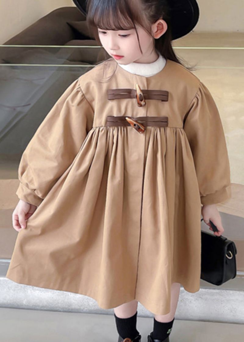 Klassisk Khaki Rynket Button Bow Patchwork Bomull Baby Girls Trench Fall - Trenchcoats for kvinner