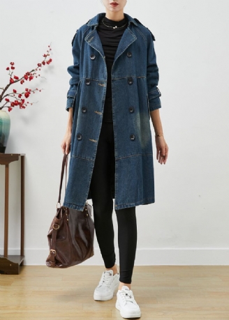 Kvinner Blå Oversized Double Breast Denim Trench Coats Høst