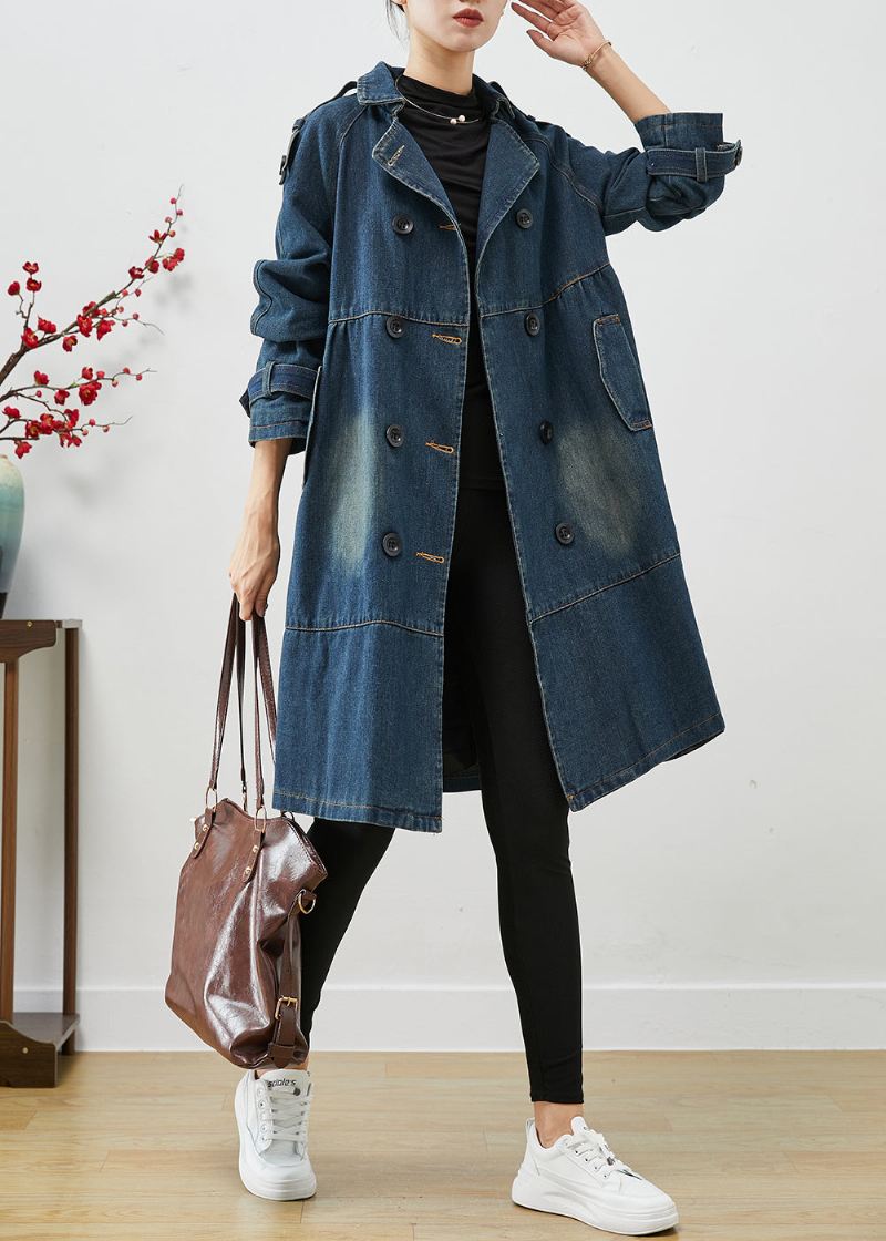 Kvinner Blå Oversized Double Breast Denim Trench Coats Høst - Trenchcoats for kvinner