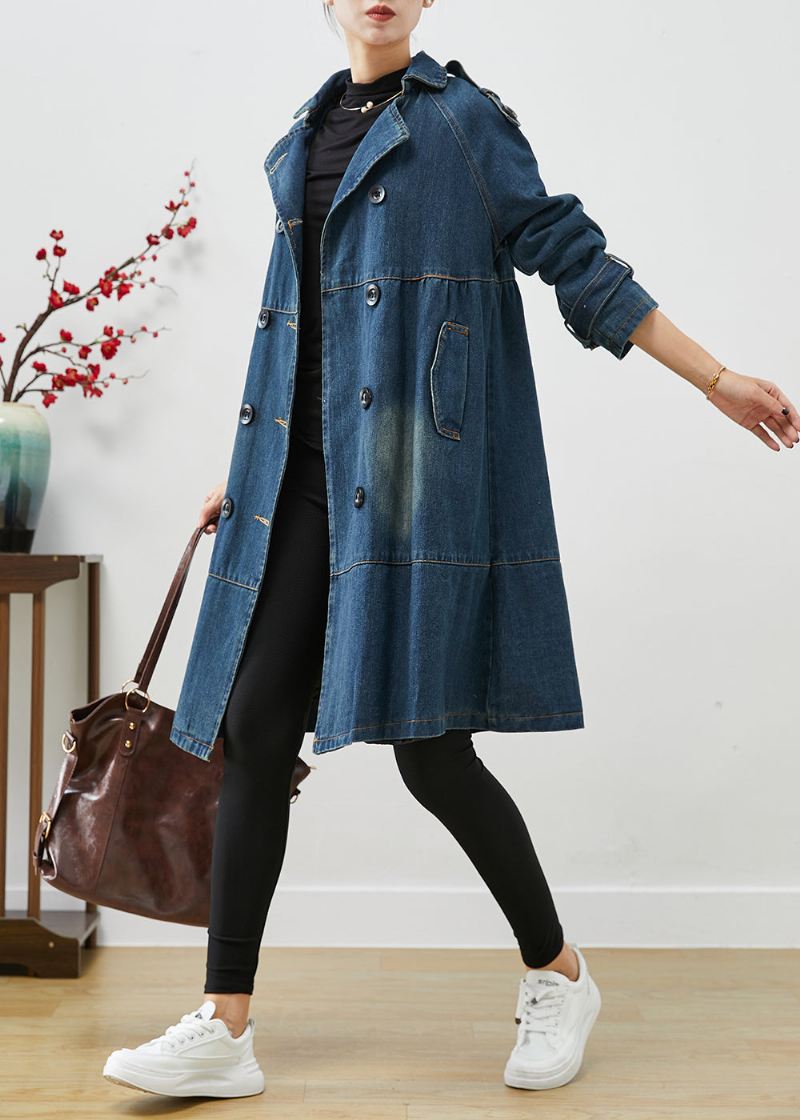 Kvinner Blå Oversized Double Breast Denim Trench Coats Høst - Trenchcoats for kvinner