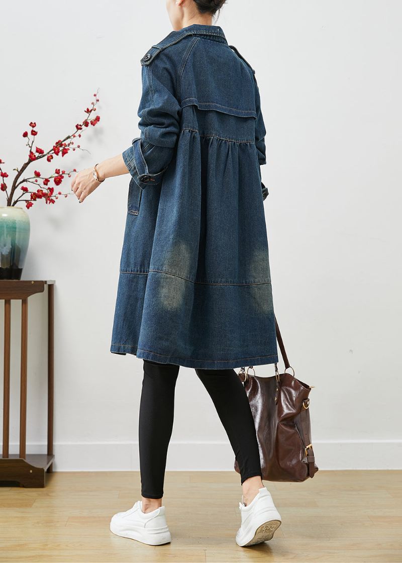 Kvinner Blå Oversized Double Breast Denim Trench Coats Høst - Trenchcoats for kvinner