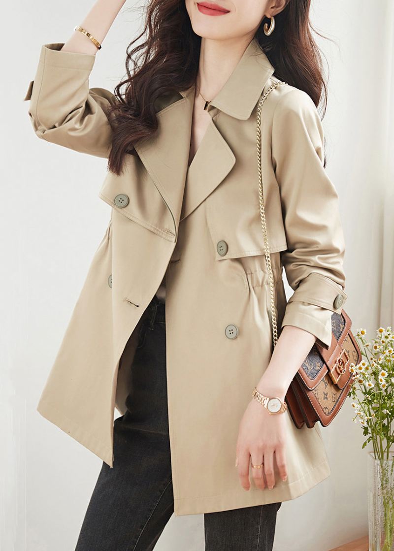 Kvinner Khaki Doble Brystlommer Patchwork Cotton Trench Coats Høst