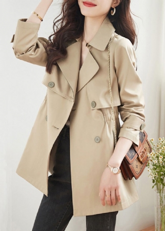 Kvinner Khaki Doble Brystlommer Patchwork Cotton Trench Coats Høst