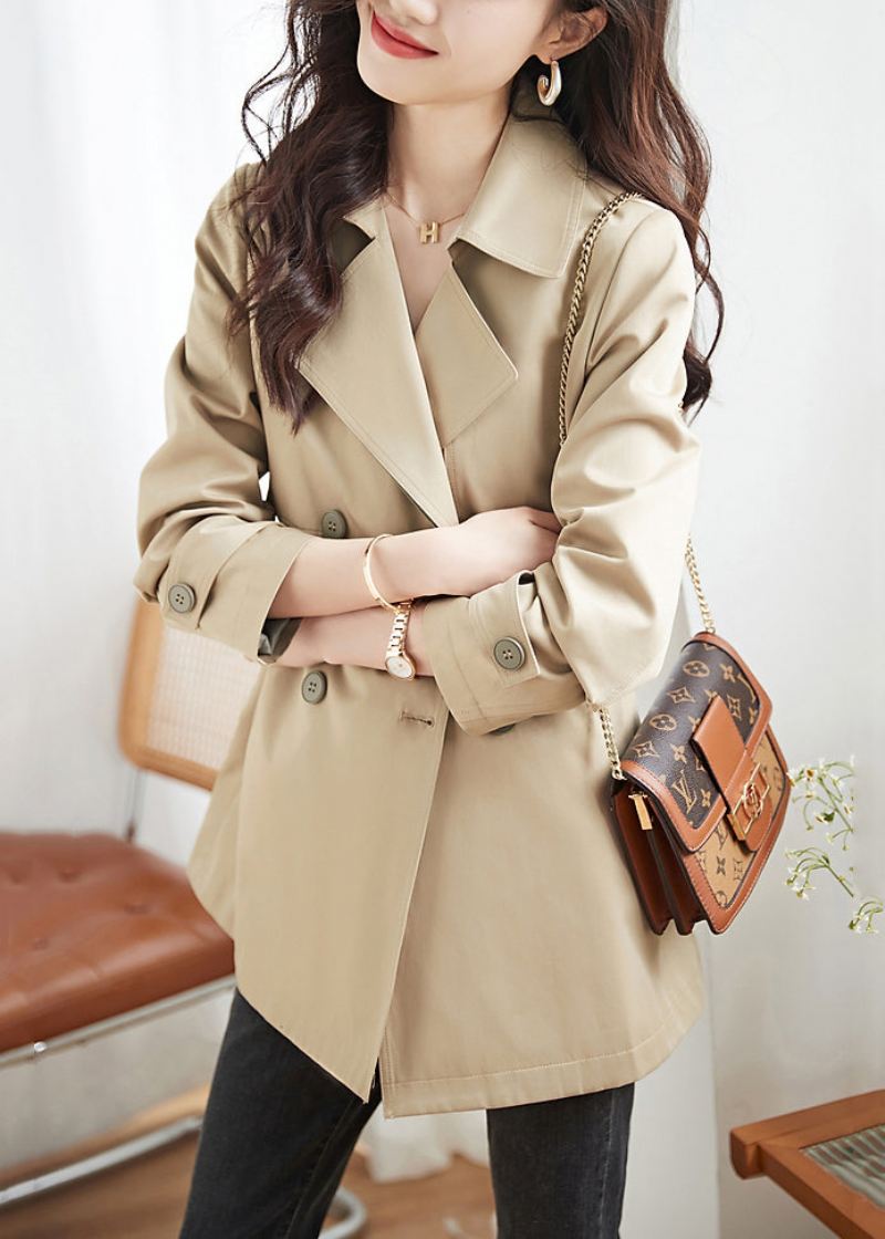 Kvinner Khaki Doble Brystlommer Patchwork Cotton Trench Coats Høst - Trenchcoats for kvinner