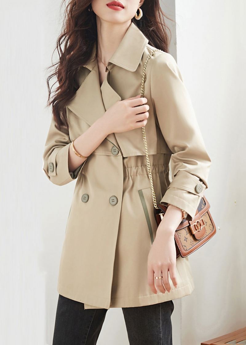 Kvinner Khaki Doble Brystlommer Patchwork Cotton Trench Coats Høst - Trenchcoats for kvinner