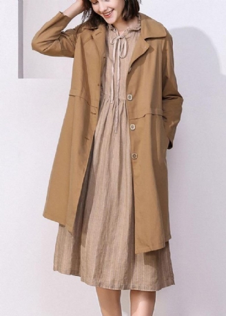 Kvinner Khaki Fin Trenchcoat Inspirasjon Lange Armer Vårjakker