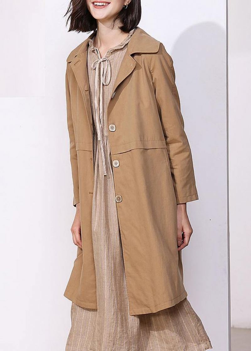 Kvinner Khaki Fin Trenchcoat Inspirasjon Lange Armer Vårjakker - Trenchcoats for kvinner