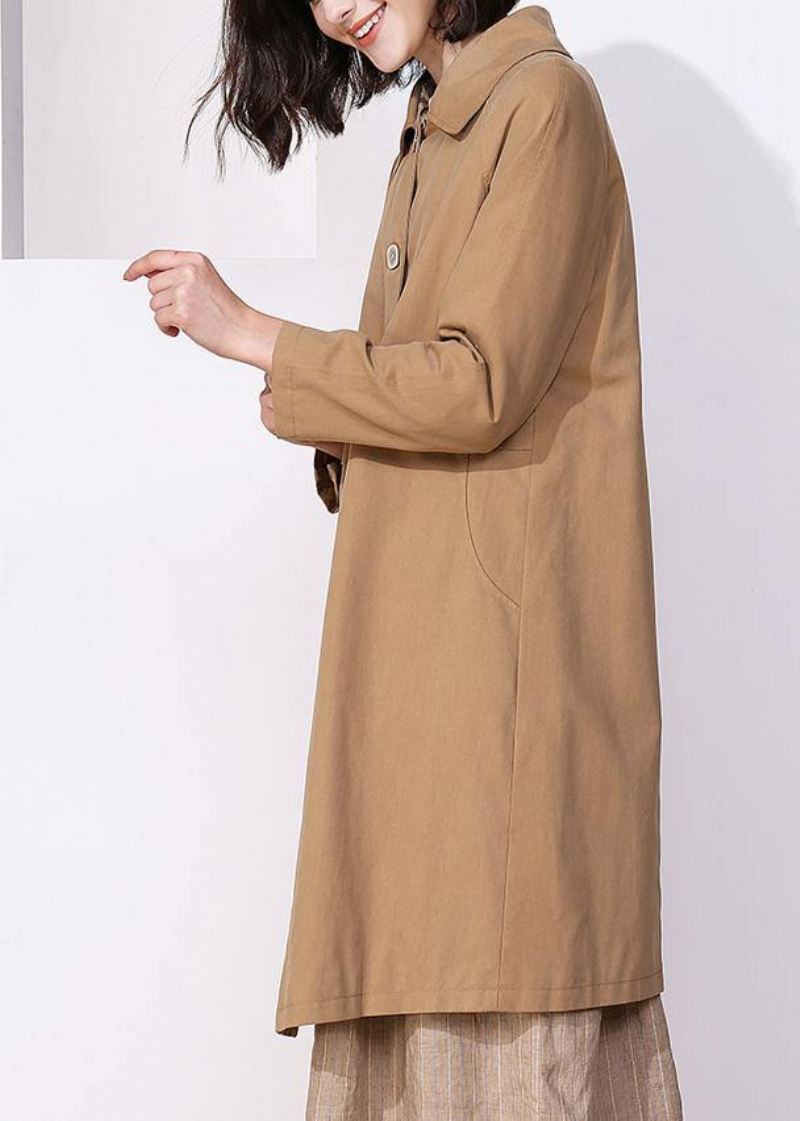 Kvinner Khaki Fin Trenchcoat Inspirasjon Lange Armer Vårjakker - Trenchcoats for kvinner