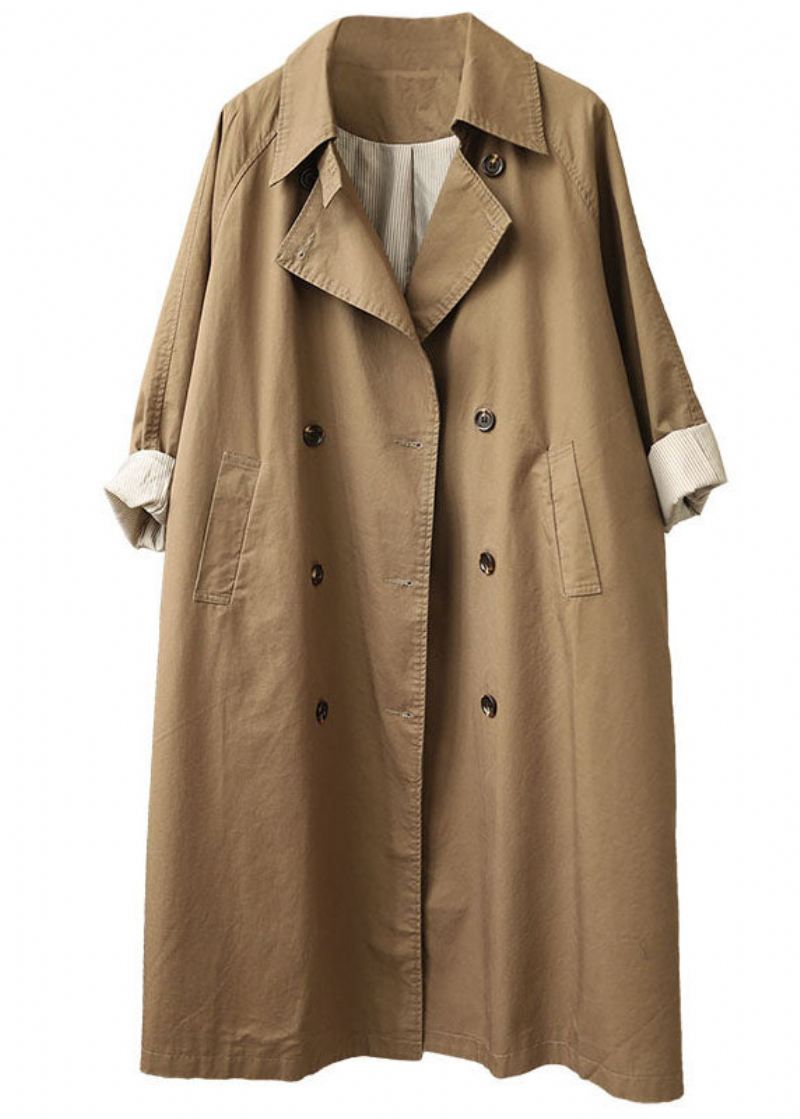 Kvinner Khaki Peterpan Krage Lommer Knapp Fall Langermet Trench - Trenchcoats for kvinner