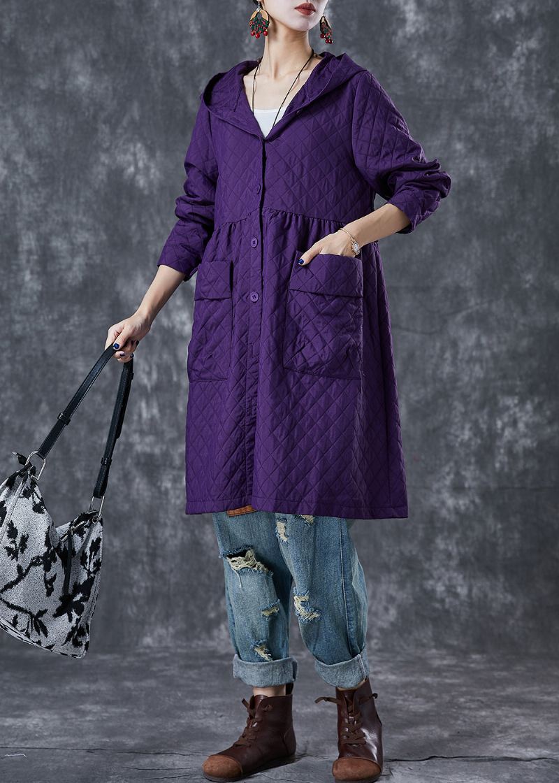 Kvinner Lilla Hettelommer Bomull Tench Coats Fall - Trenchcoats for kvinner